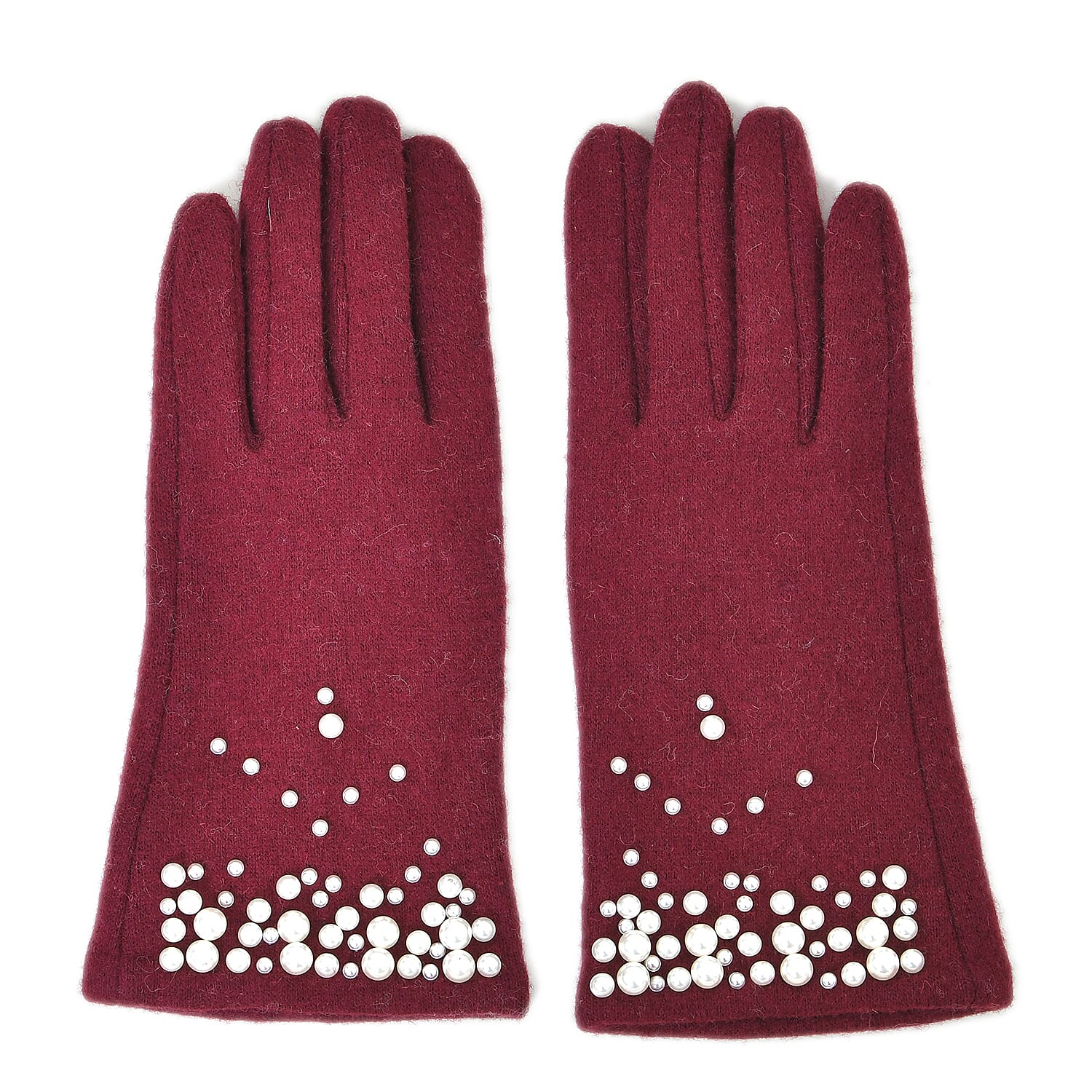 Winter Must-Have - Cashmere Touch Screen Beaded Gloves - Burgundy