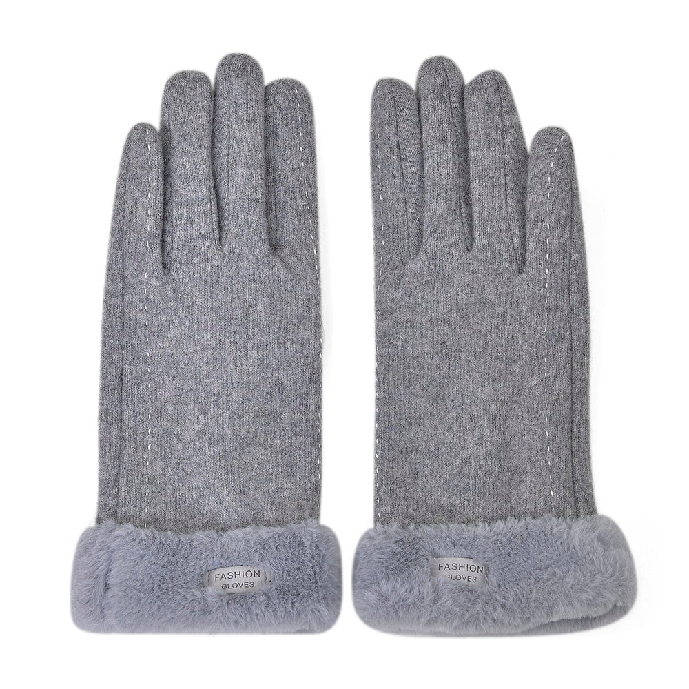 Cashmere Double Layer Gloves with Warm Fleece Interior & Faux Fur Trim (Touch Screen Usable)- Grey
