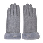 Cashmere Double Layer Gloves with Warm Fleece Interior & Faux Fur Trim (Touch Screen Usable)- Grey