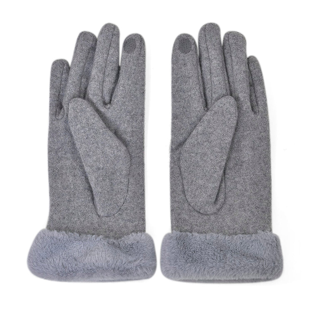 Cashmere Double Layer Gloves with Warm Fleece Interior & Faux Fur Trim (Touch Screen Usable)- Grey
