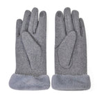 Cashmere Double Layer Gloves with Warm Fleece Interior & Faux Fur Trim (Touch Screen Usable)- Grey