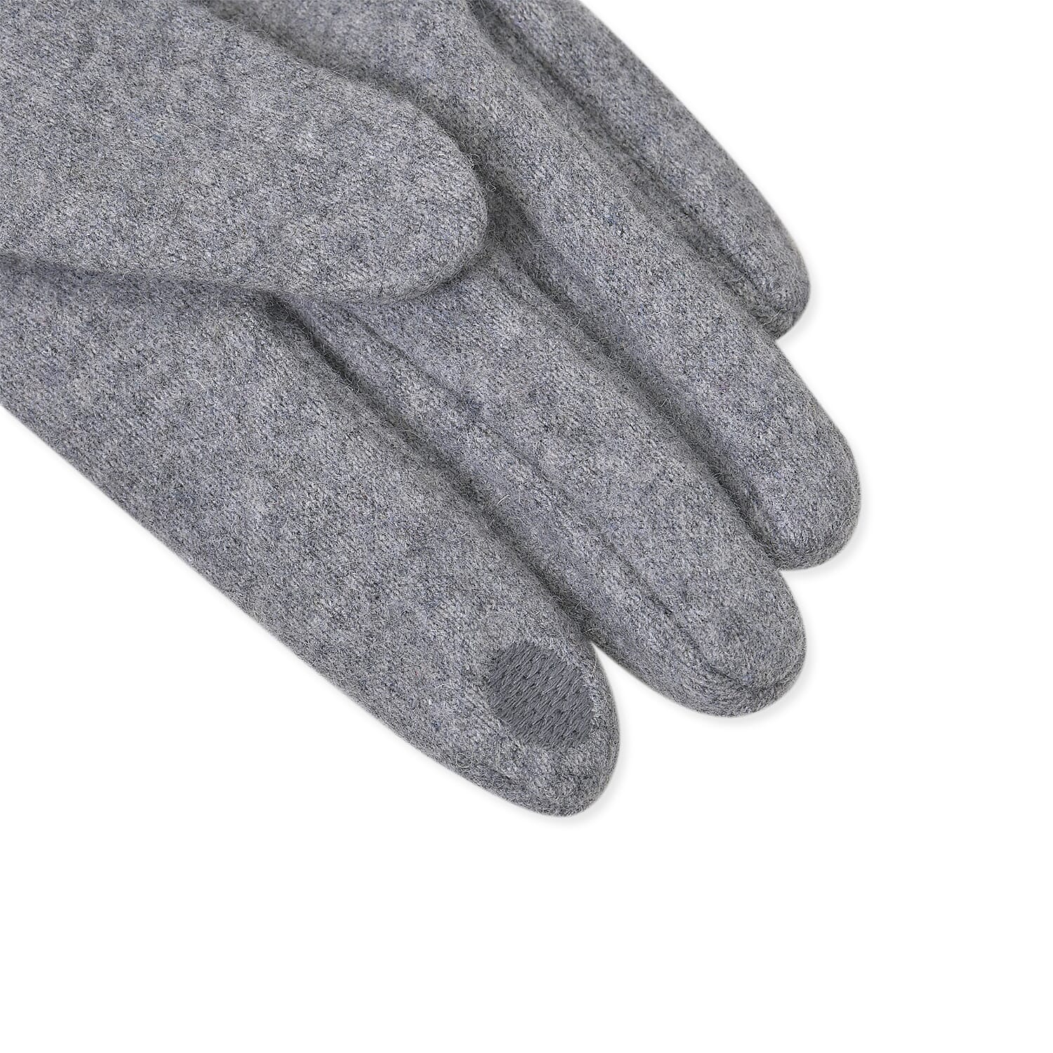 Cashmere Double Layer Gloves with Warm Fleece Interior & Faux Fur Trim (Touch Screen Usable)- Grey