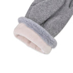 Cashmere Double Layer Gloves with Warm Fleece Interior & Faux Fur Trim (Touch Screen Usable)- Grey