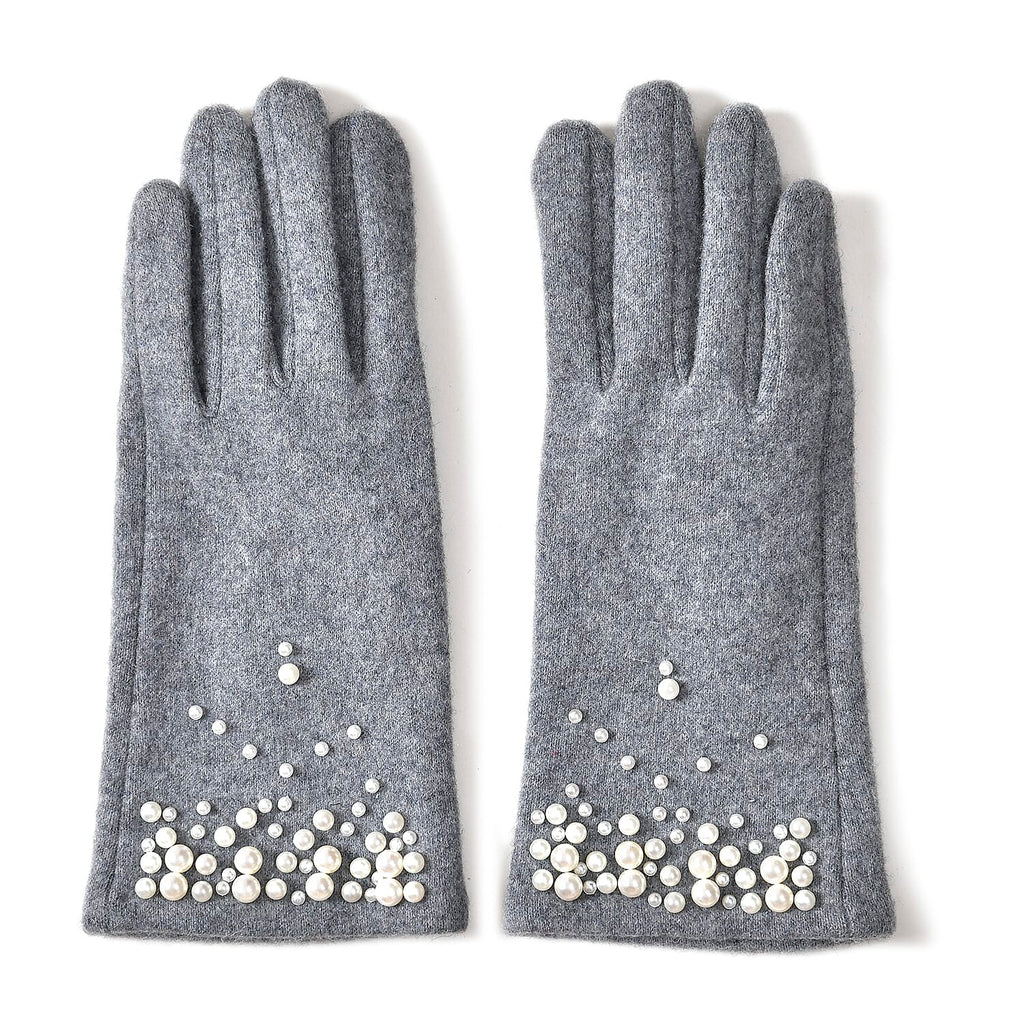 Winter Must-Have - Cashmere Touch Screen Beaded Gloves - Grey