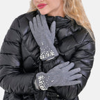 Winter Must-Have - Cashmere Touch Screen Beaded Gloves - Grey