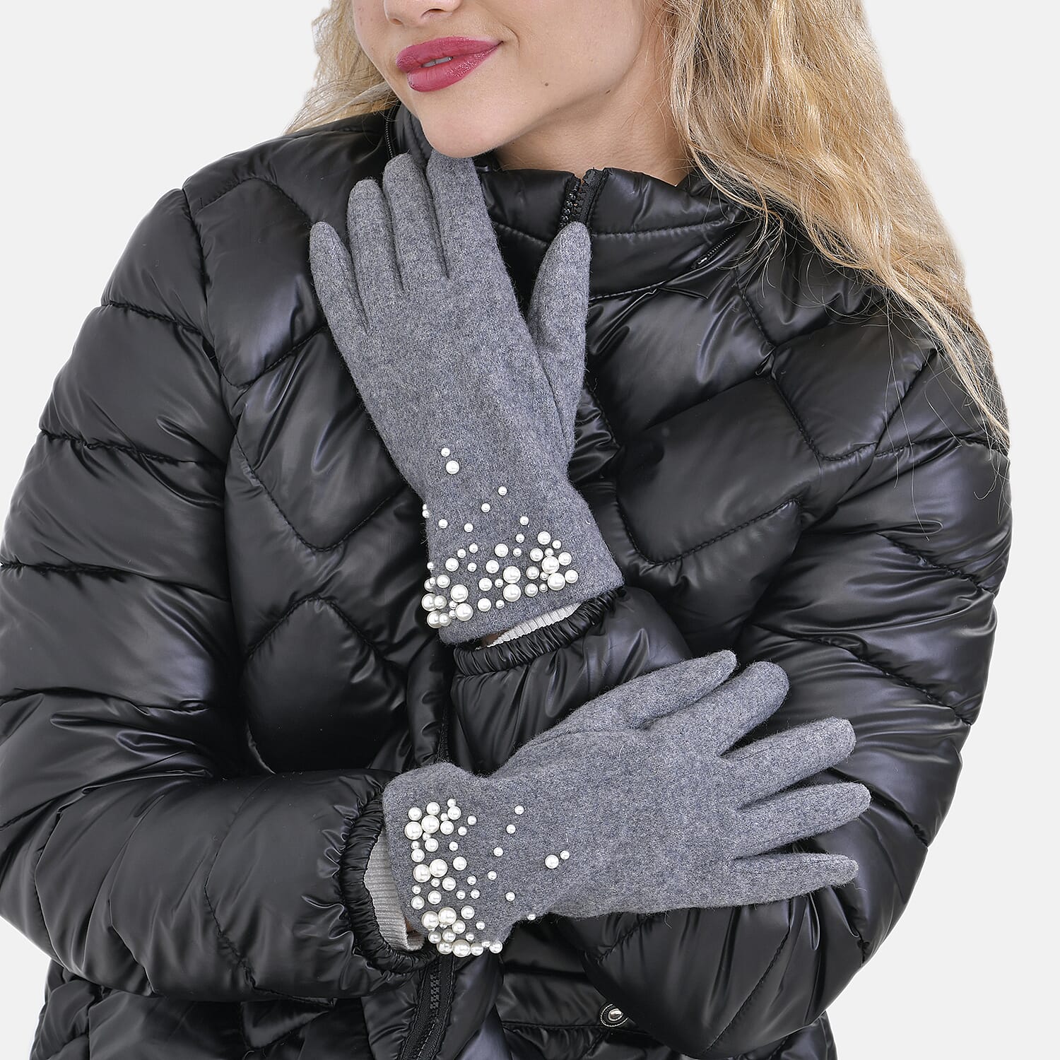 Winter Must-Have - Cashmere Touch Screen Beaded Gloves - Grey