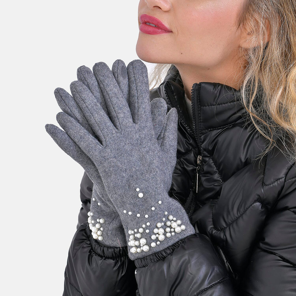 Winter Must-Have - Cashmere Touch Screen Beaded Gloves - Grey