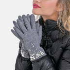 Winter Must-Have - Cashmere Touch Screen Beaded Gloves - Grey