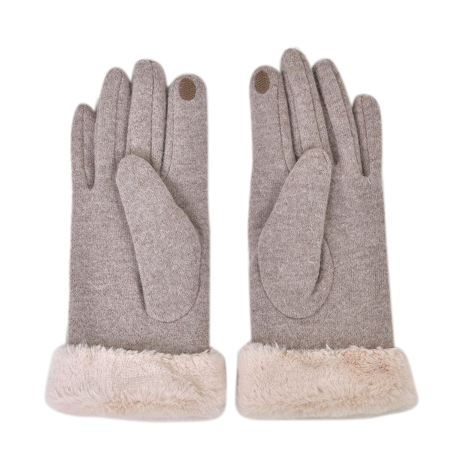 Cashmere Double Layer Gloves with Warm Fleece Interior & Faux Fur Trim (Touch Screen Usable)- Beige