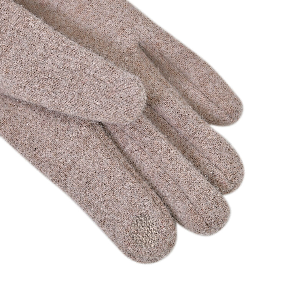 Cashmere Double Layer Gloves with Warm Fleece Interior & Faux Fur Trim (Touch Screen Usable)- Beige