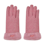 70% Cashmere Double Layer Gloves with Warm Fleece Interior & Faux Fur Trim - Pink