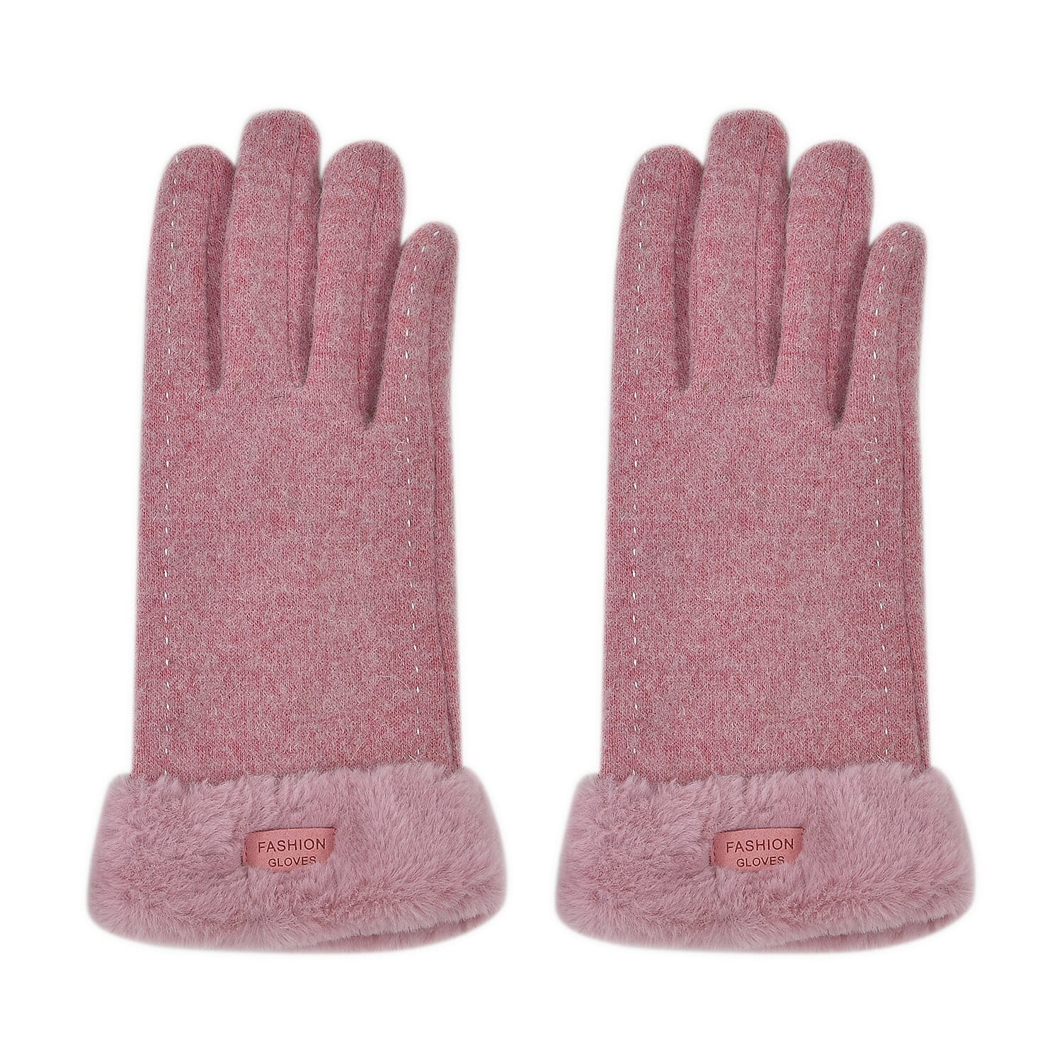 70% Cashmere Double Layer Gloves with Warm Fleece Interior & Faux Fur Trim - Pink