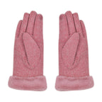 70% Cashmere Double Layer Gloves with Warm Fleece Interior & Faux Fur Trim - Pink