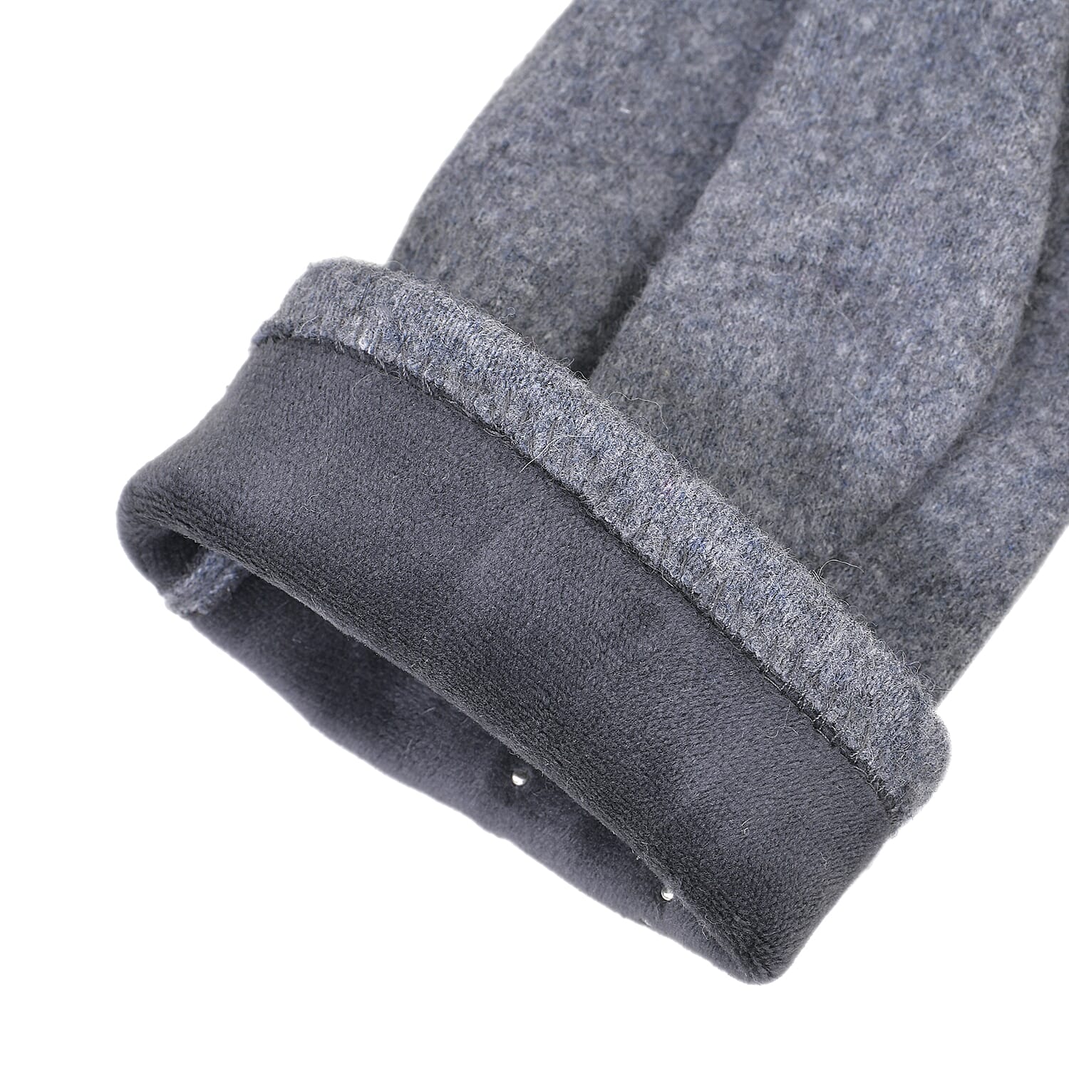 Cashmere Gloves Decorated with Shiny Beads & Touch Screen Function - Grey