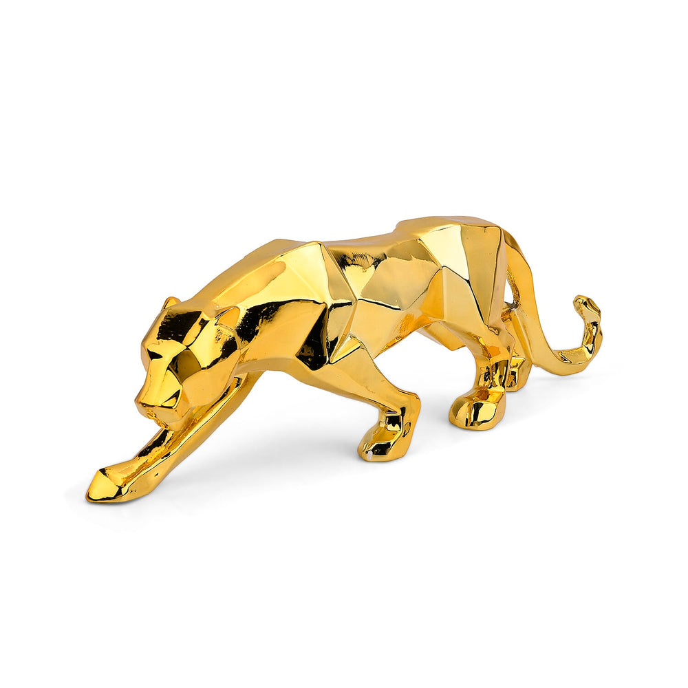 Auspicious Resin Leopard Sculpture (Size 40x10x13cm)-Golden