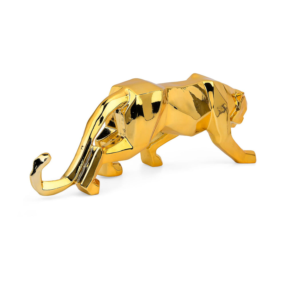 Auspicious Resin Leopard Sculpture (Size 40x10x13cm)-Golden