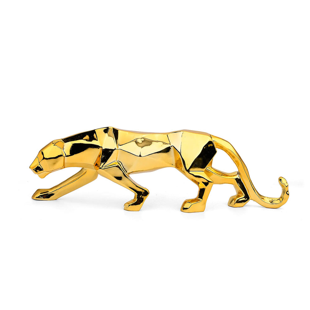 Auspicious Resin Leopard Sculpture (Size 40x10x13cm)-Golden