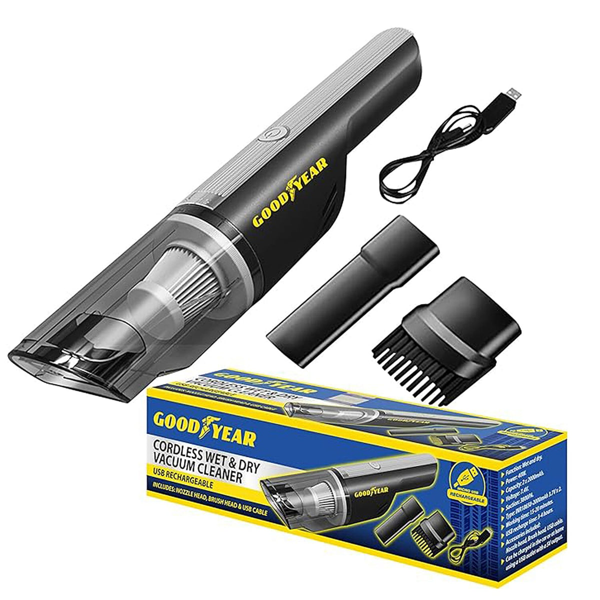 Good Year 120W Cordless Vacuum Cleaner (Washable Filter) - Black