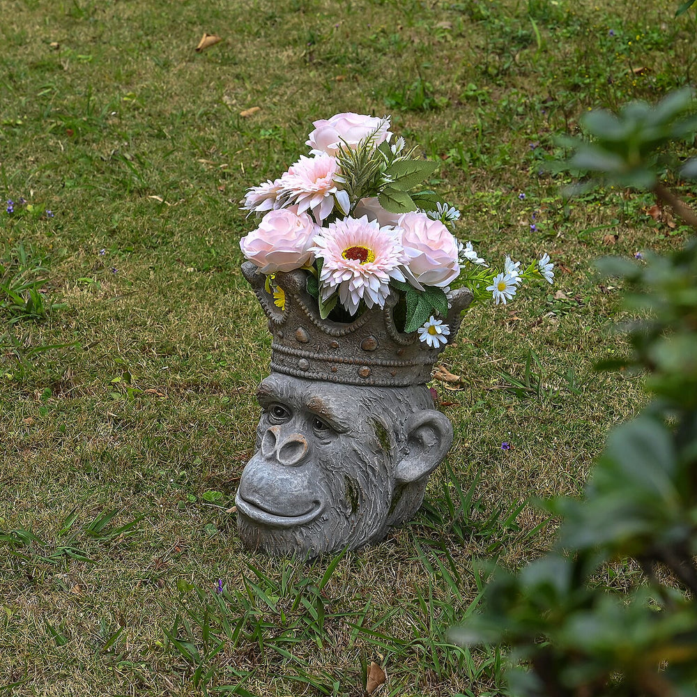 Gorilla Head Statue Pot for Plants (Size 30x27.5x33cm) - Grey