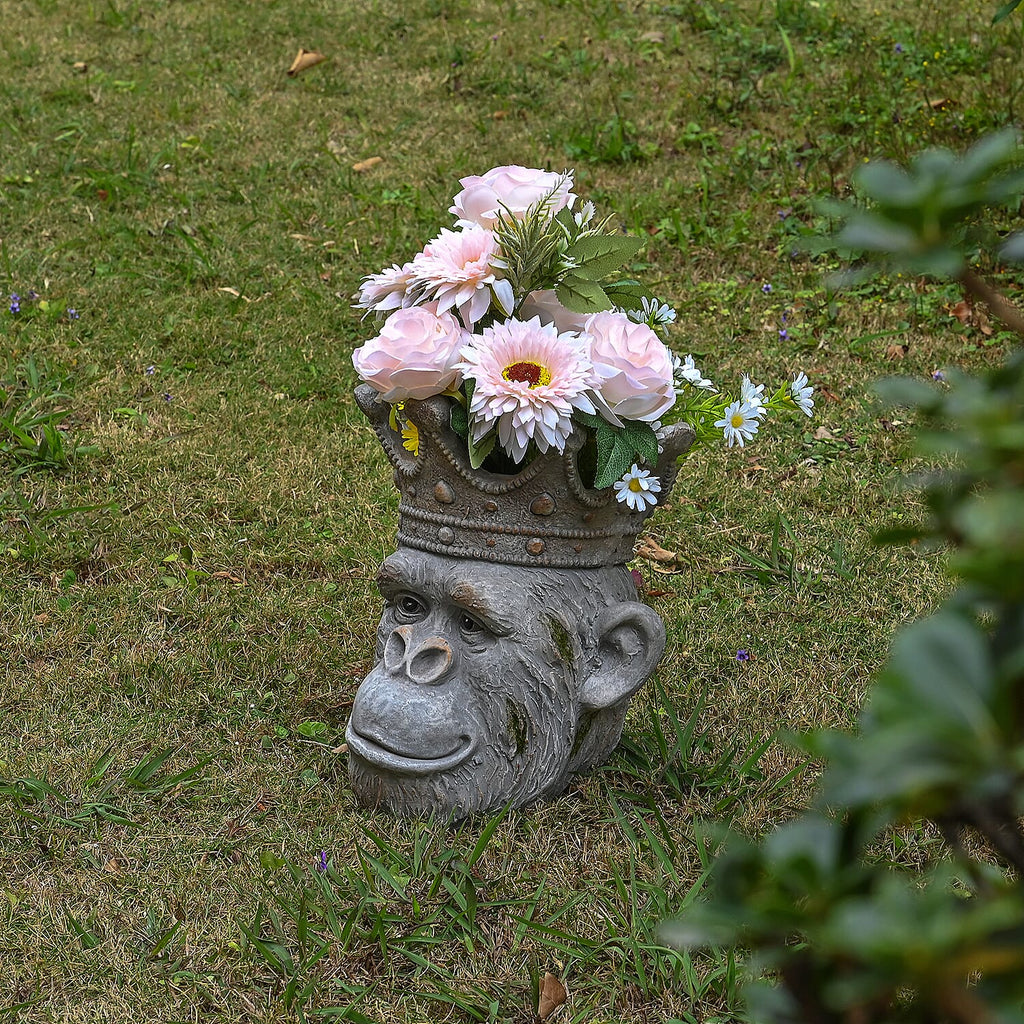 Gorilla Head Statue Pot for Plants (Size 30x27.5x33cm) - Grey