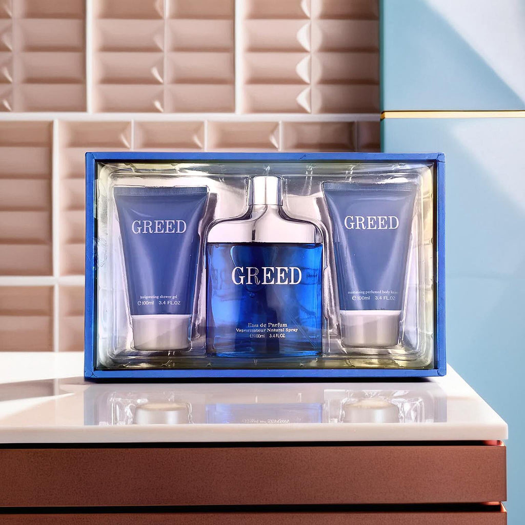 Greed Pour Homme 3 Piece Gift Set (Inc. 100ml EDP, 100ml Shower Gel - 100ml Body Lotion)