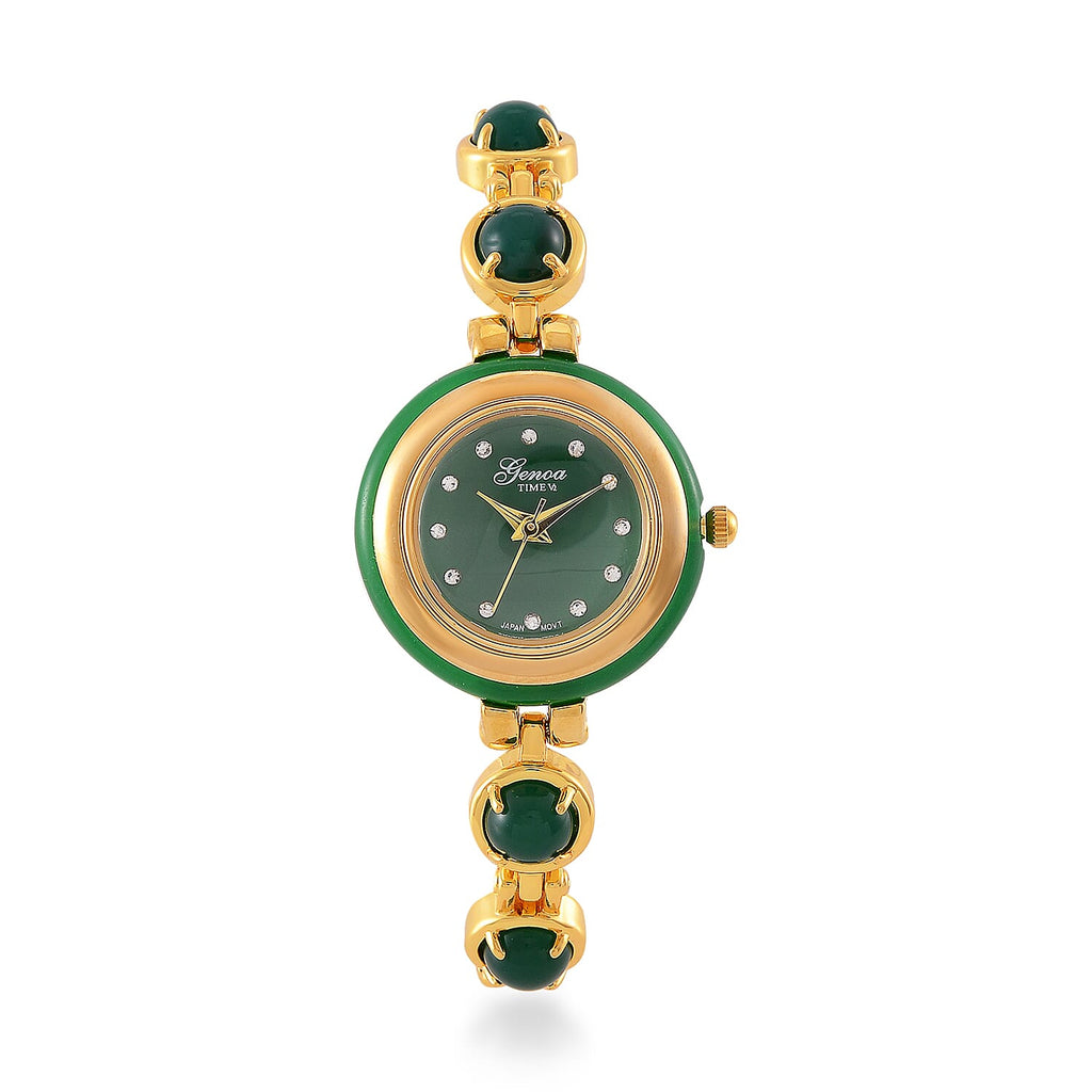 ONE TIME DEAL  - GENOA TIME V2 Japanese Movt. Green Jade, Resin & Austrian White Crystal Bracelet Watch