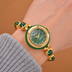 ONE TIME DEAL  - GENOA TIME V2 Japanese Movt. Green Jade, Resin & Austrian White Crystal Bracelet Watch