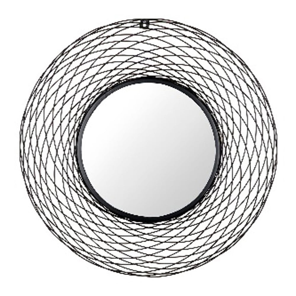 Green Decore Closeout -- Trellis Mesh Round Wall Mirror (Size 72 cm) - Black Mesh