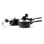 GreenPan Memphis Healthy Ceramic Non-Stick 16 cm, 18 cm and 20 cm Saucepan Set with Lids, PFAS Free, Induction,Oven Safe, Black