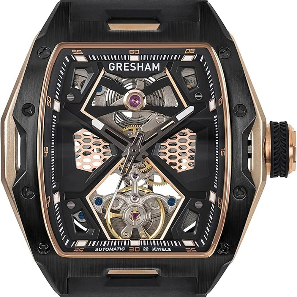 Gresham GI Special Edition Automatic Movt. 5ATM WR Skeleton Dial Mens Watch - Black - Rose