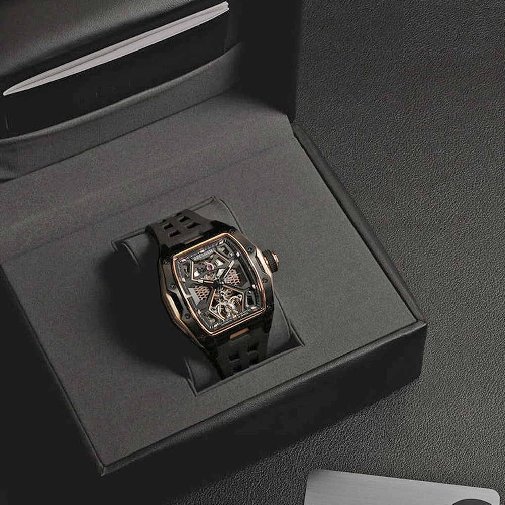 Gresham GI Special Edition Automatic Movt. 5ATM WR Skeleton Dial Mens Watch - Black - Rose