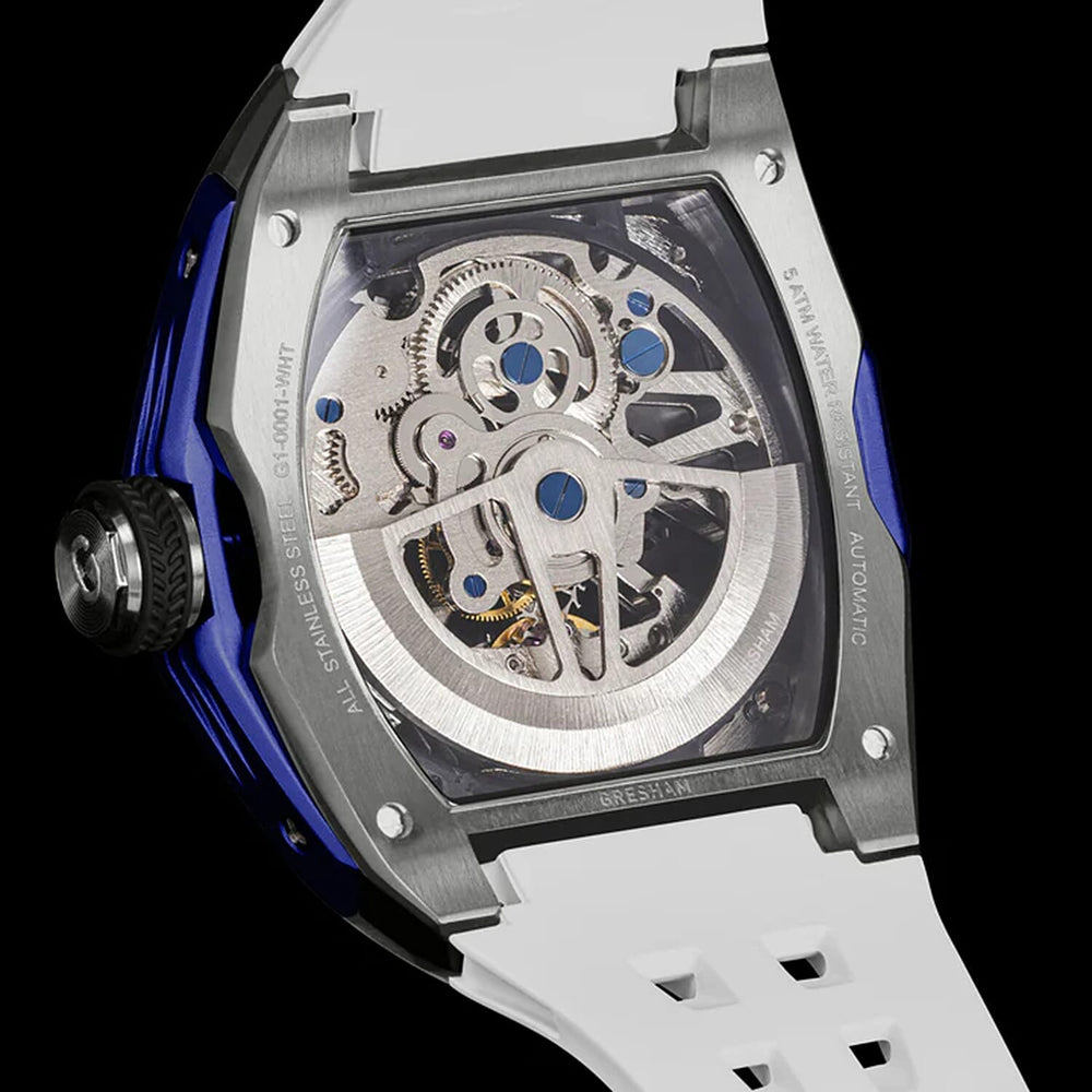 Gresham GI Special Edition Automatic Movt. 5ATM WR Skeleton Dial Mens Watch - Silver - Blue