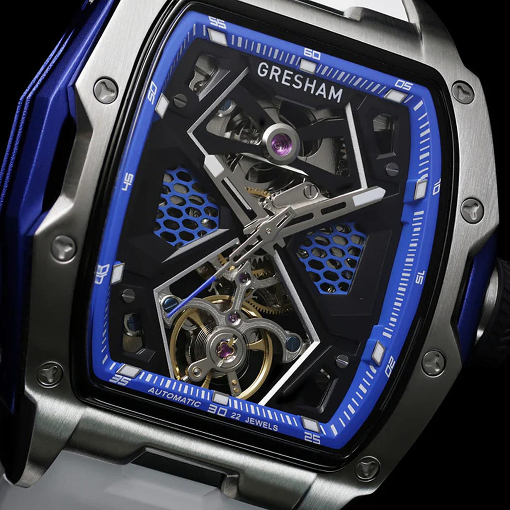 Gresham GI Special Edition Automatic Movt. 5ATM WR Skeleton Dial Mens Watch - Silver - Blue