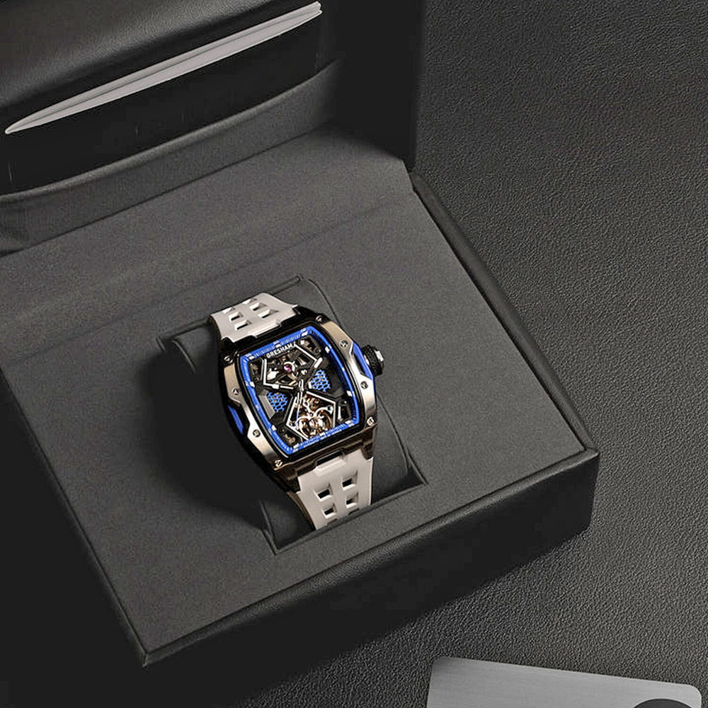 Gresham GI Special Edition Automatic Movt. 5ATM WR Skeleton Dial Mens Watch - Silver - Blue
