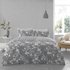 Grey Floral Affair Reversible Set of 4 Duvet Cover, 2 Pillowcase & Fitted Sheet - Single