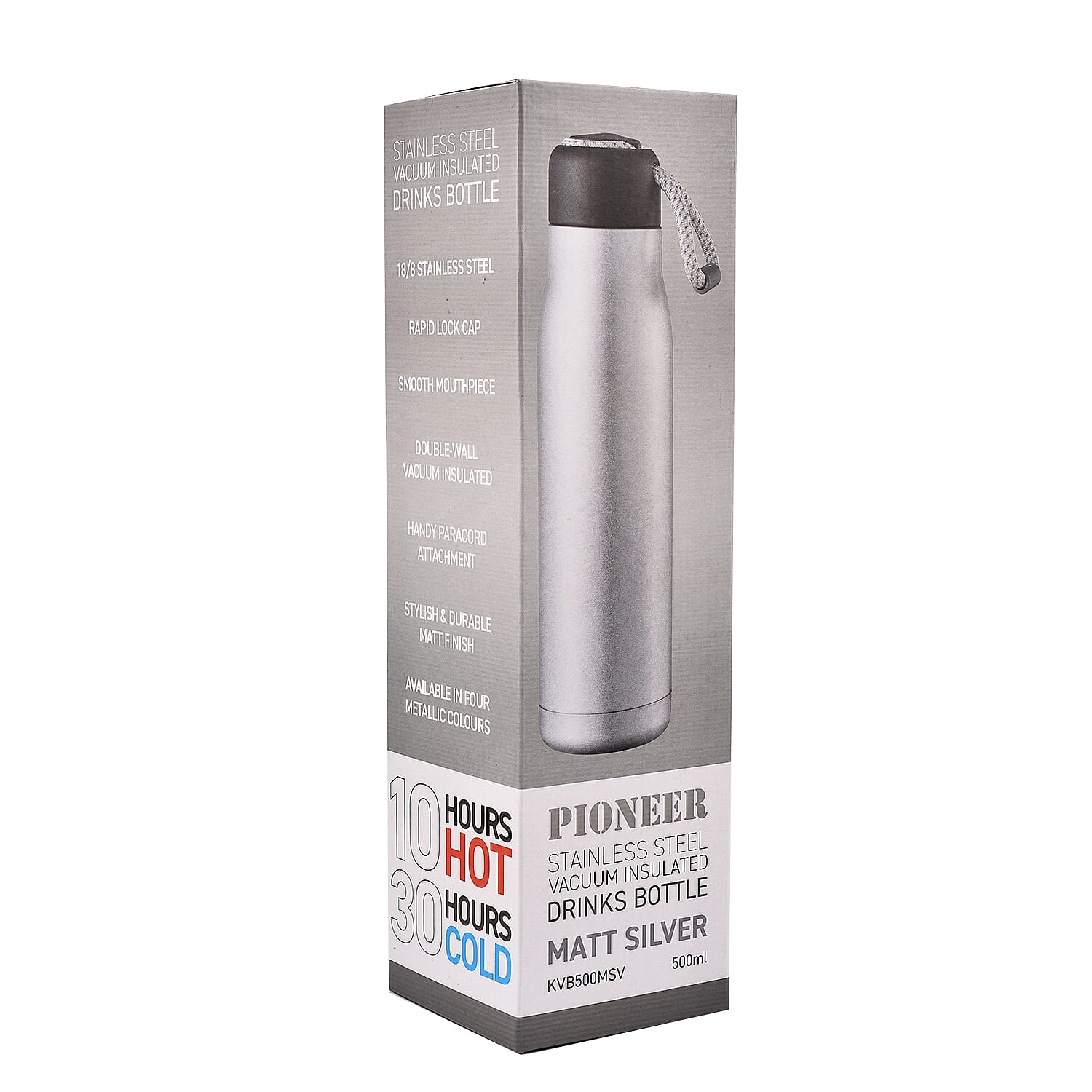 Grunwerg Lighweight Vacuum Insulated Travel Bottle (0.5L) - Matt Silver - 10hrs HOT, 30 hrs COLD