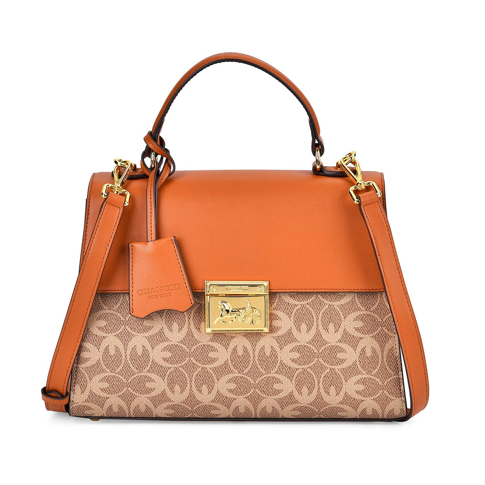 GUANCHI Oval Pattern Crossbody Bag with Handle Drop - Brown & Beige
