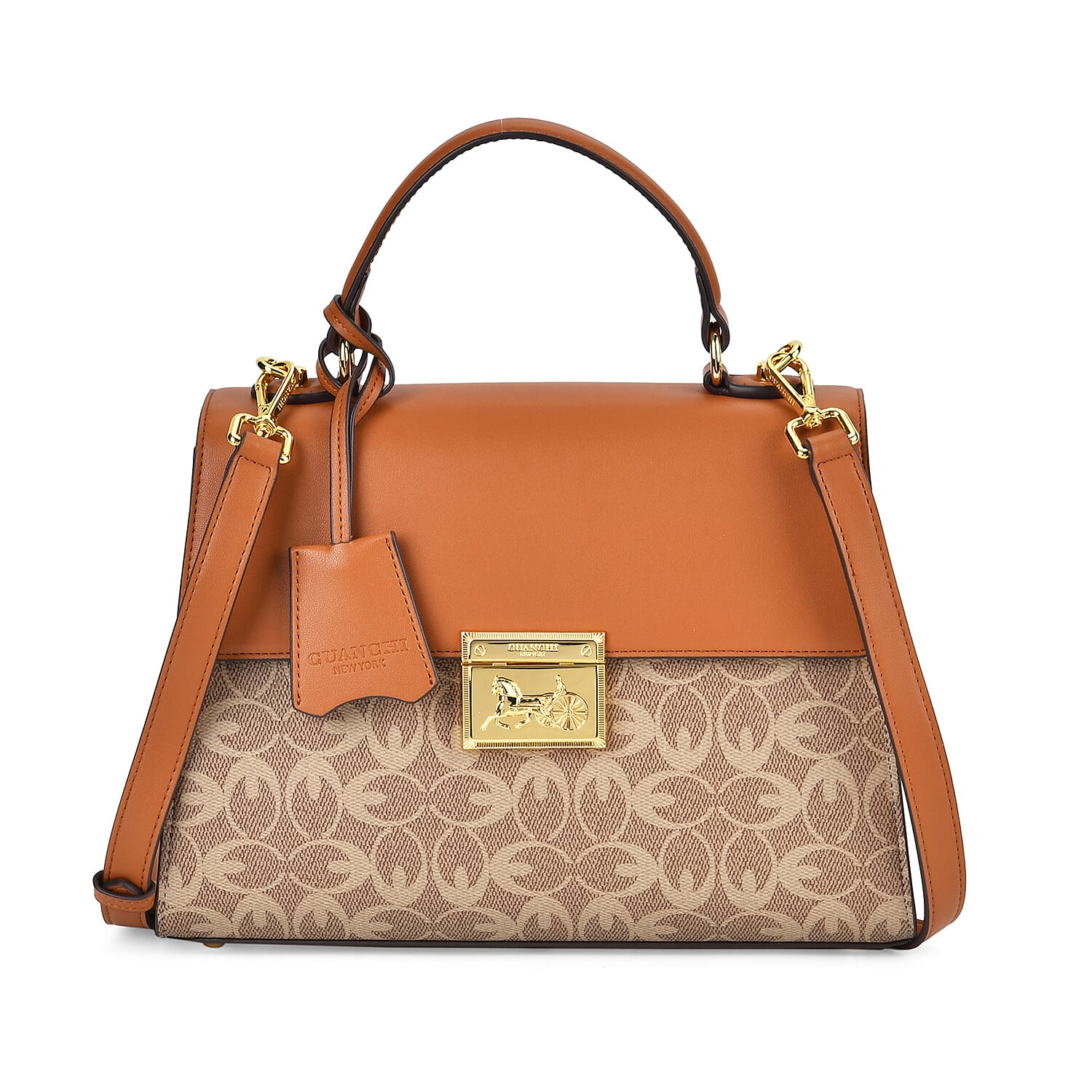 GUANCHI Oval Pattern Crossbody Bag with Handle Drop - Brown & Beige