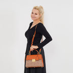 GUANCHI Oval Pattern Crossbody Bag with Handle Drop - Brown & Beige
