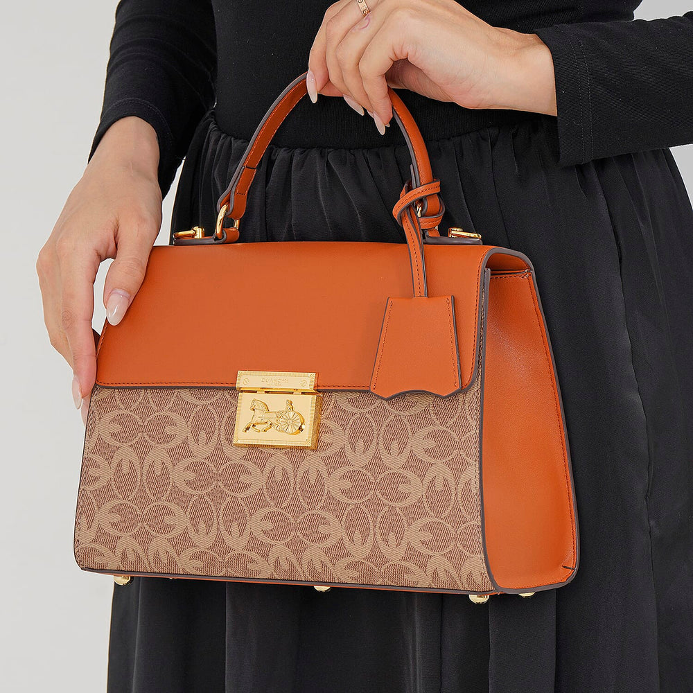 GUANCHI Oval Pattern Crossbody Bag with Handle Drop - Brown & Beige