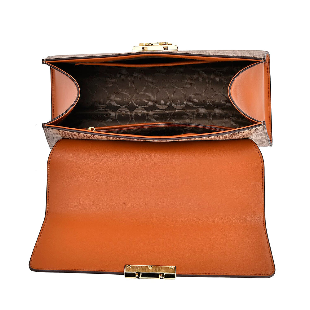 GUANCHI Oval Pattern Crossbody Bag with Handle Drop - Brown & Beige
