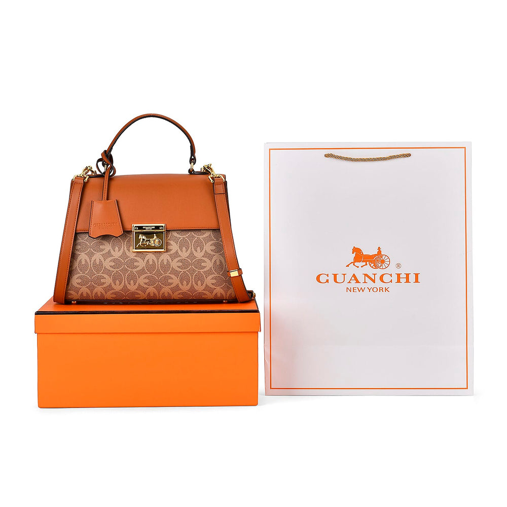 GUANCHI Oval Pattern Crossbody Bag with Handle Drop - Brown & Beige
