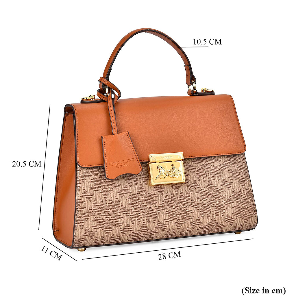 GUANCHI Oval Pattern Crossbody Bag with Handle Drop - Brown & Beige