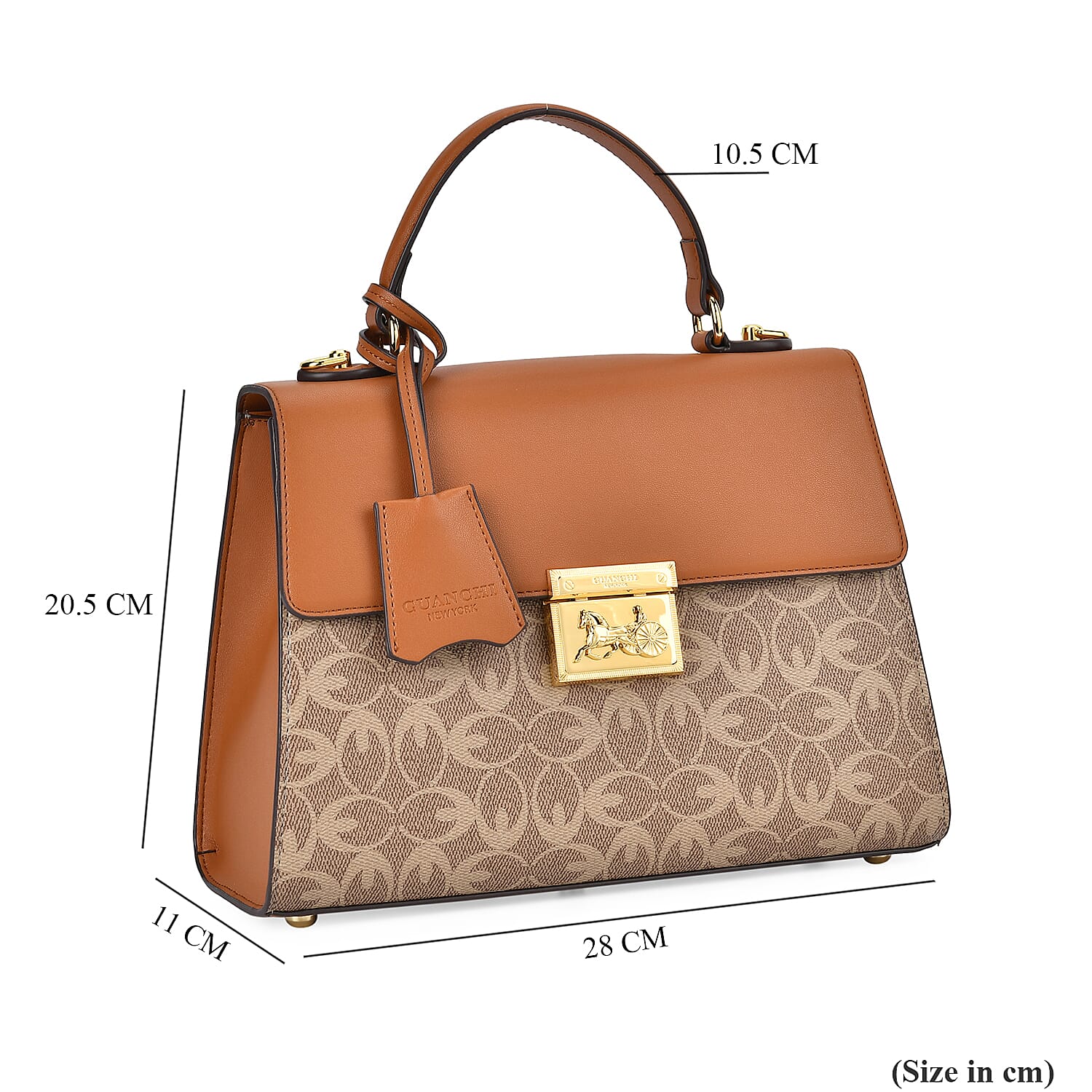 GUANCHI Oval Pattern Crossbody Bag with Handle Drop - Brown & Beige