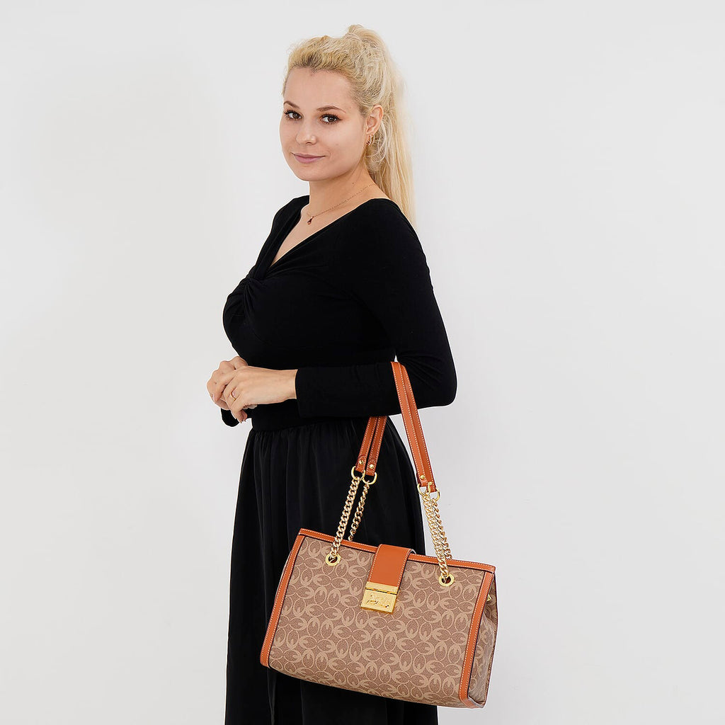 GUANCHI Shoulder Bag with Exterior Zipped Pocket - Brown