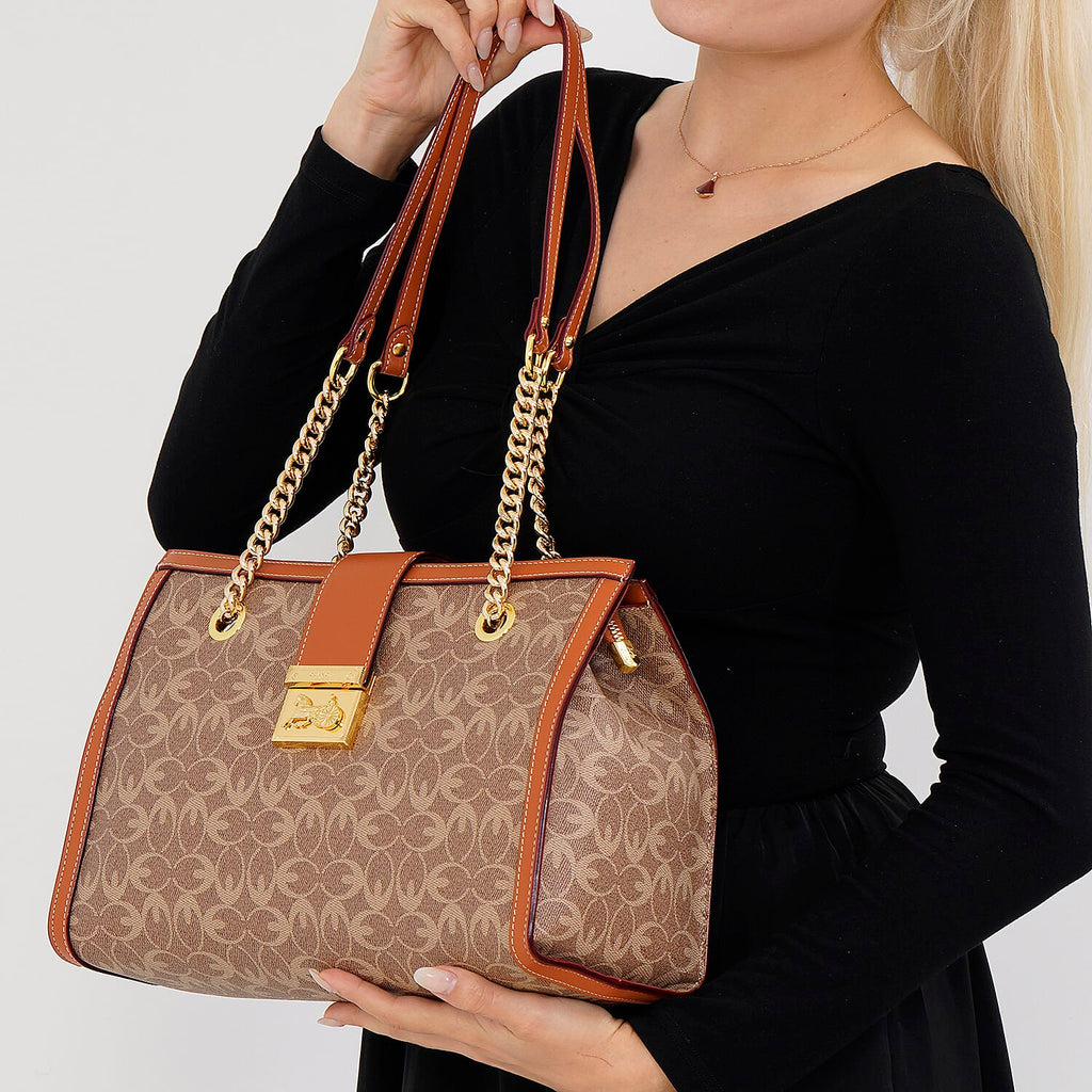 GUANCHI Shoulder Bag with Exterior Zipped Pocket - Brown