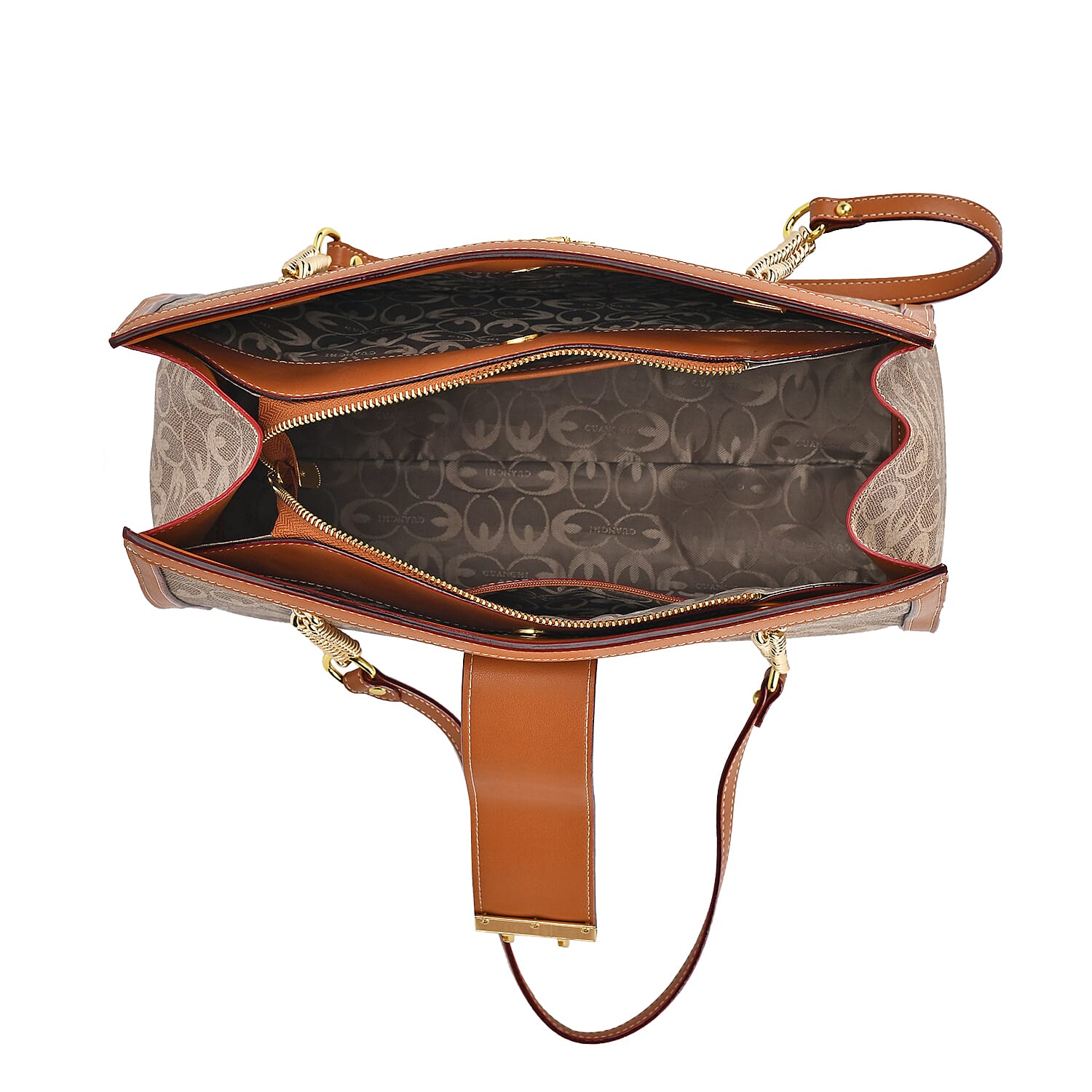 GUANCHI Shoulder Bag with Exterior Zipped Pocket - Brown