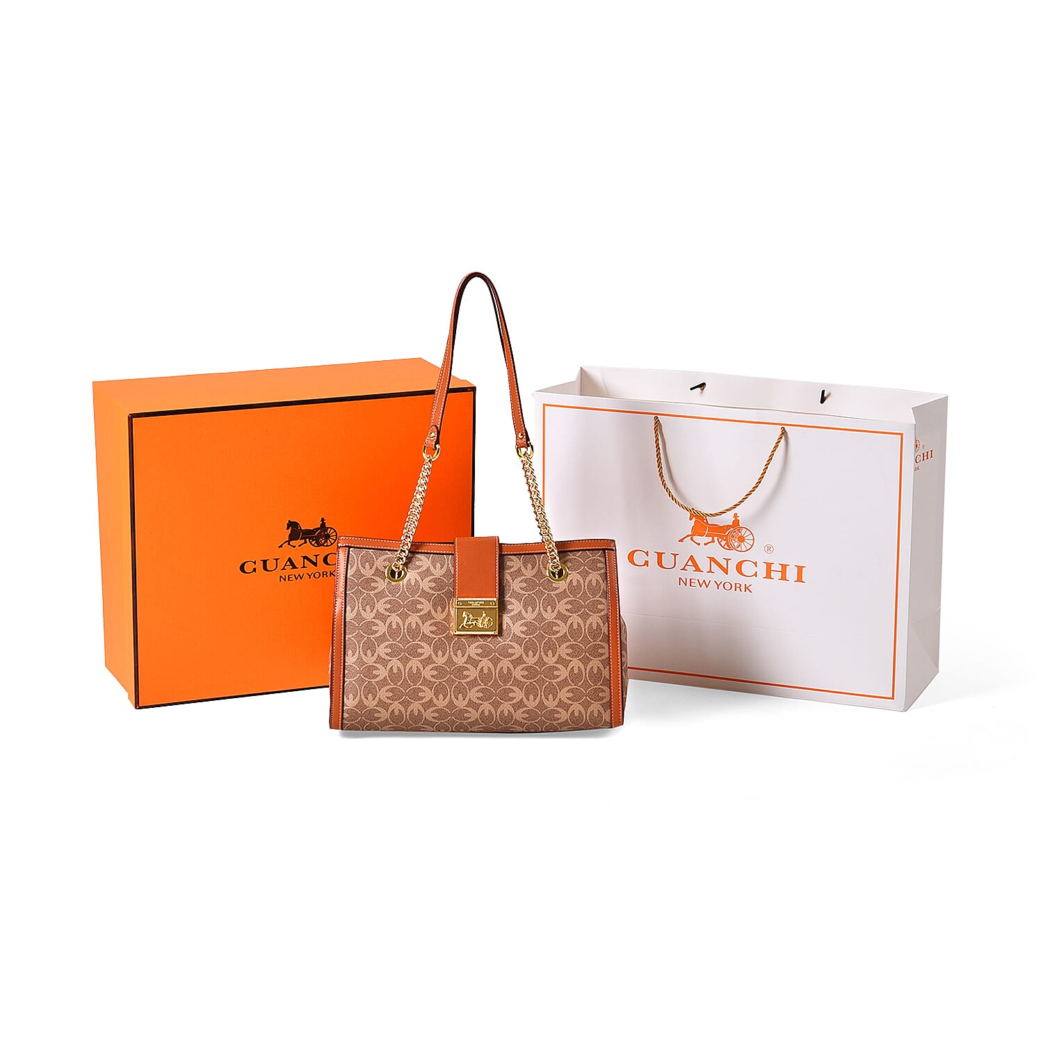 GUANCHI Shoulder Bag with Exterior Zipped Pocket - Brown