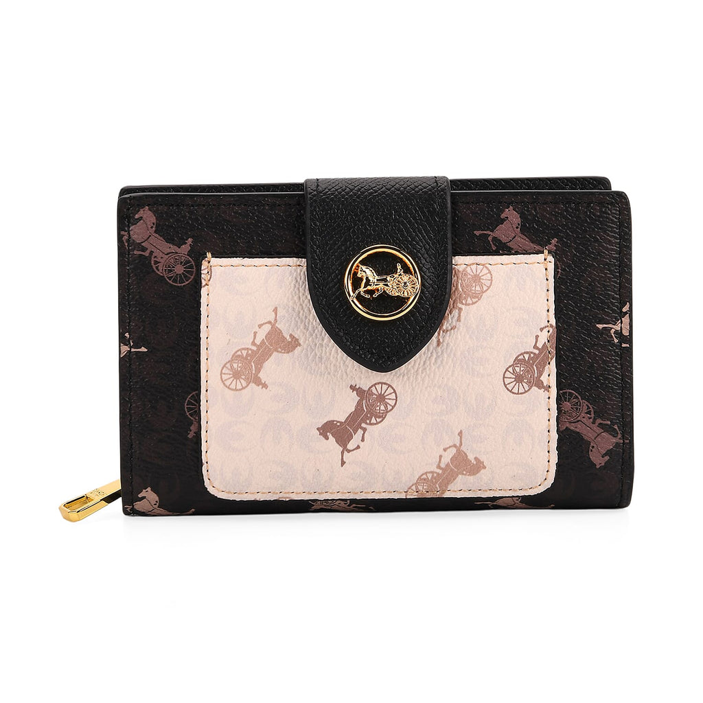 Guanchi Horse and Carriage Print Wallet - Black & Cream