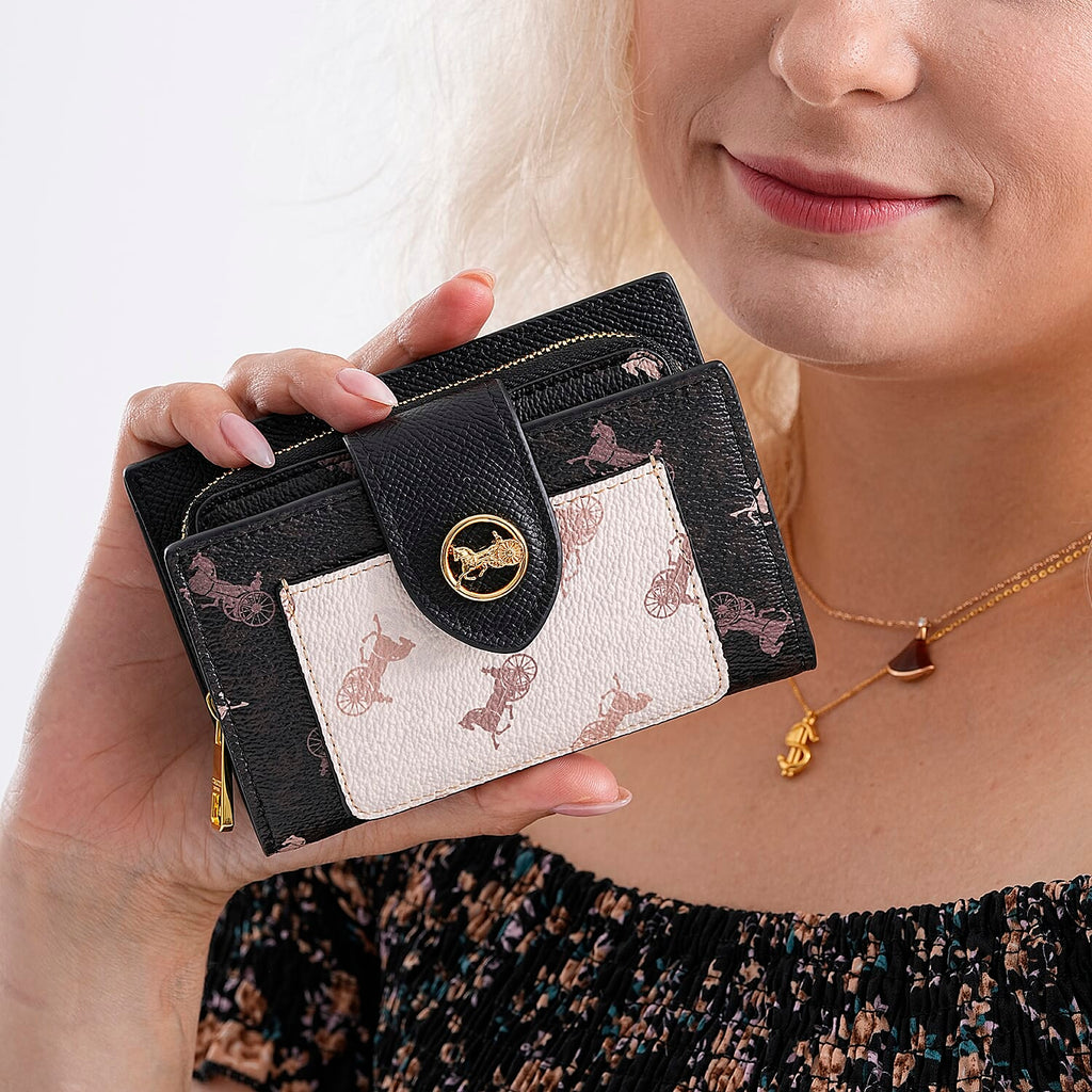 Guanchi Horse and Carriage Print Wallet - Black & Cream